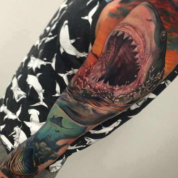 Realistic shark tattoo by Jesse Rix