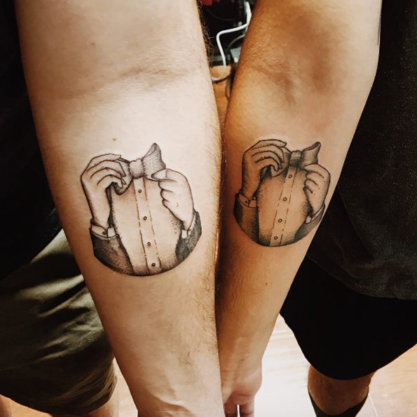 Funny matching tuxedo tattoos by Eric Tejeda