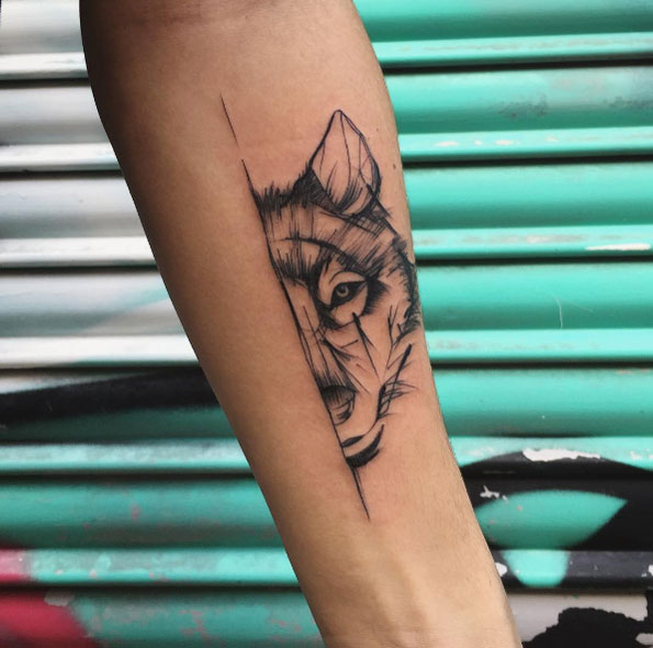 Sketch style wolf tattoo by Fervescent