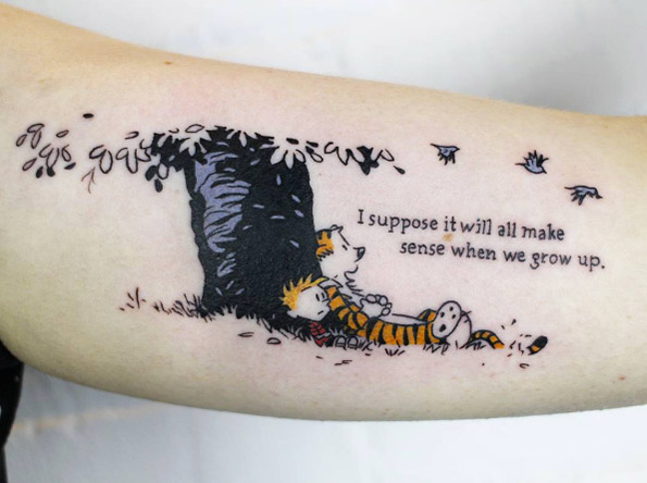 Calvin and Hobbes quote tattoo by Jessica Channer