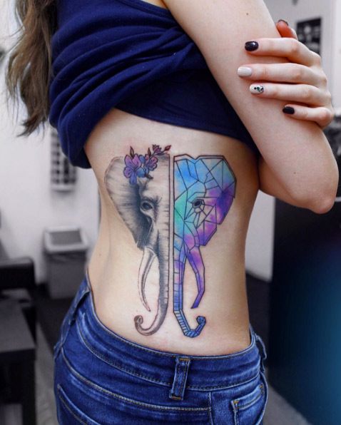 Awesome elephant tattoo by Anna Yershova