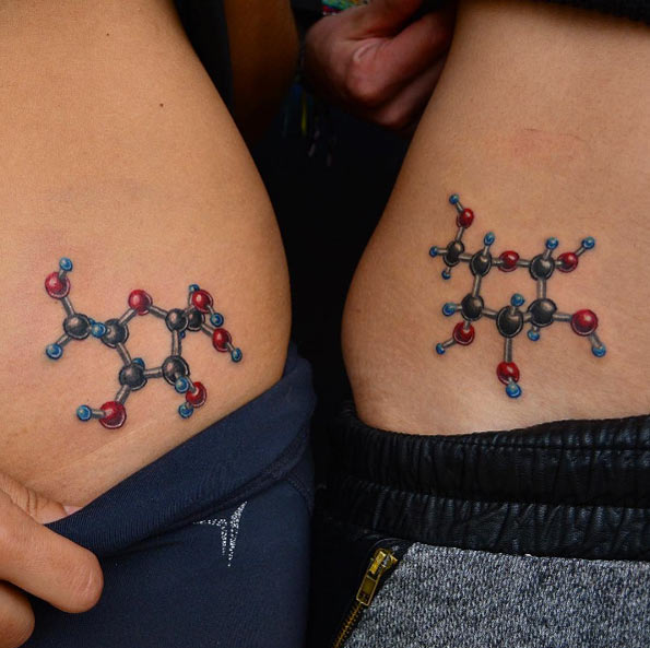 Matching molecule tattoos by Brian Rundlett