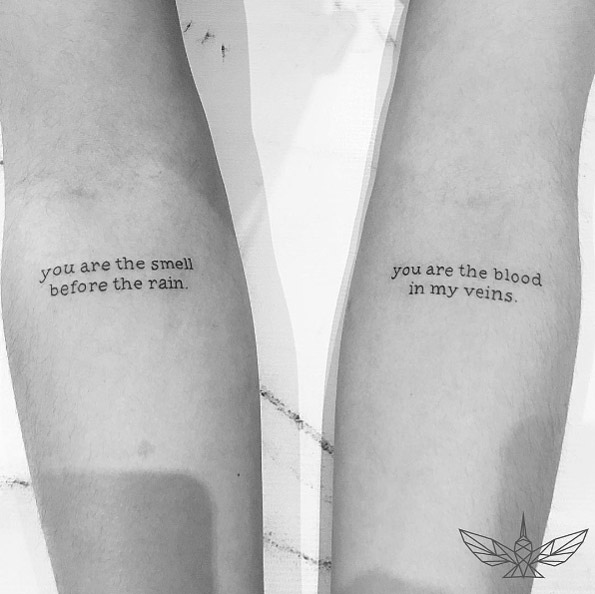 Matching quote tattoos by Cholo