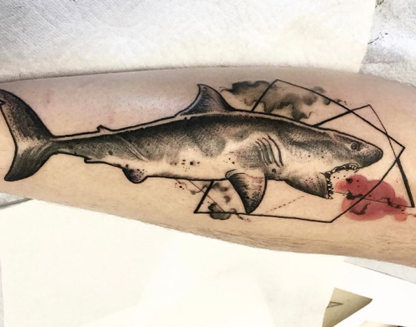Abstract shark tattoo by Kristina Benet