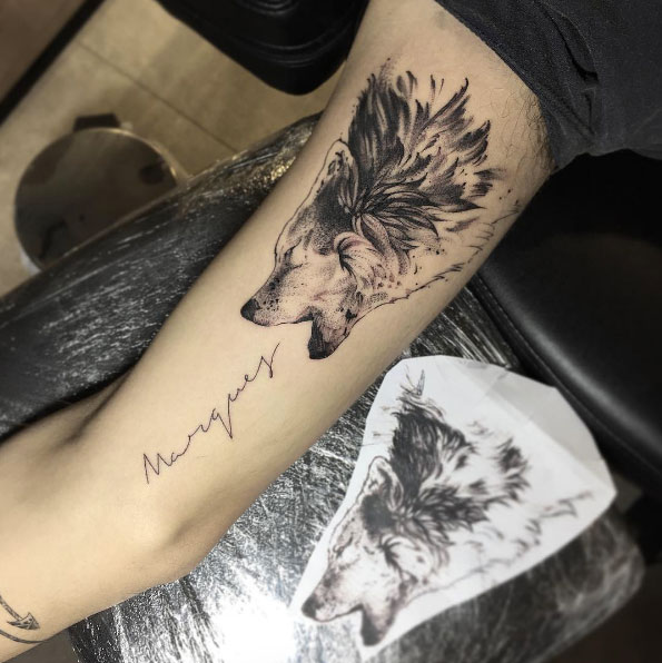 Wolf tattoo by Jonatas Araujo