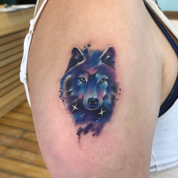Galaxy wolf tattoo by Jason Humphrey
