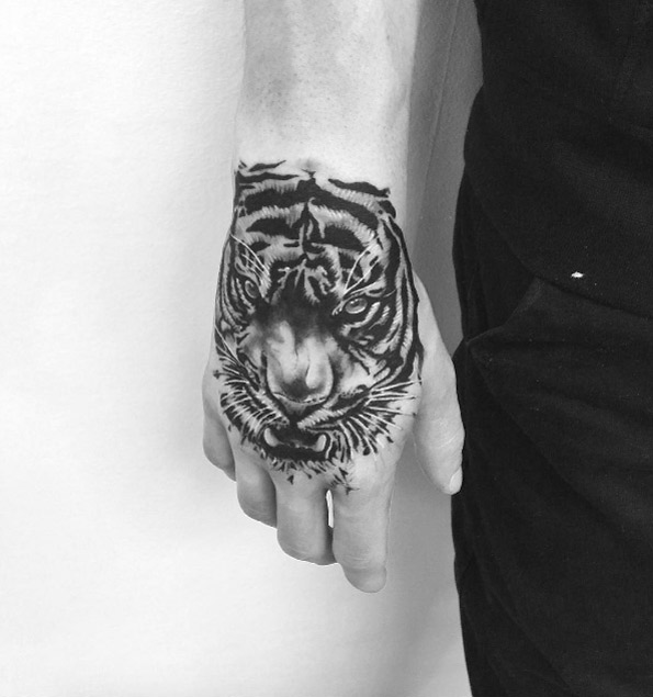 Tiger hand tat by Vieitez Art