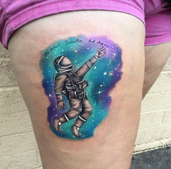 Spaceman tattoo by Kaitlin Dutoit