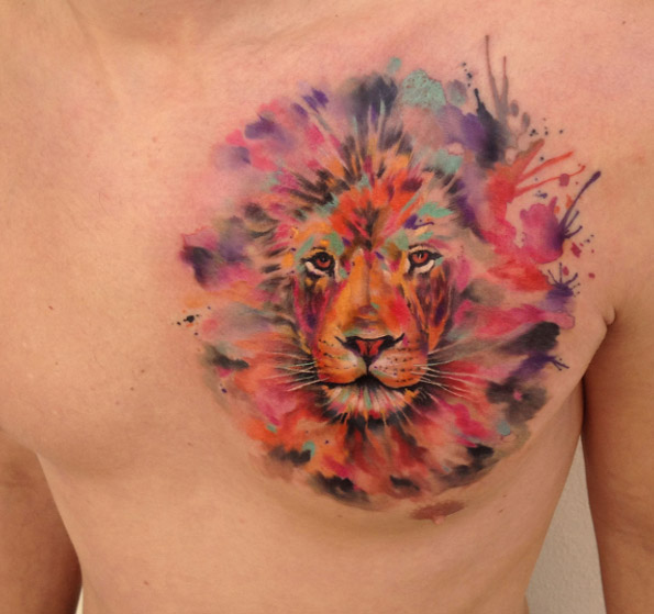 Amazing watercolor lion tattoo by Ondrash