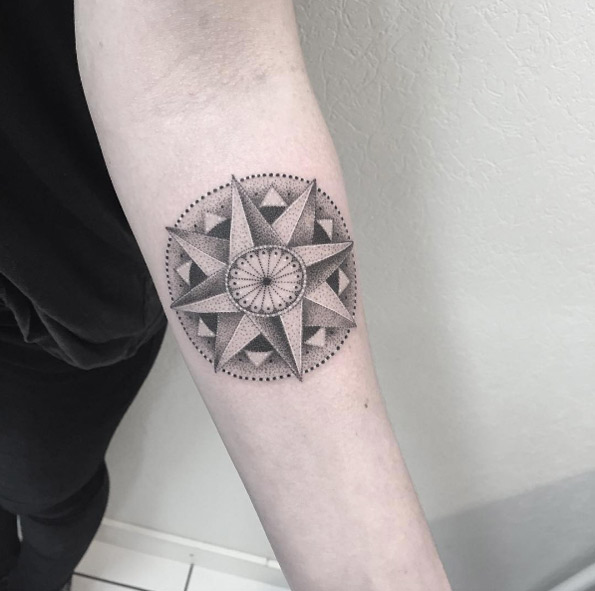 Dotwork compass tattoo by Fanny