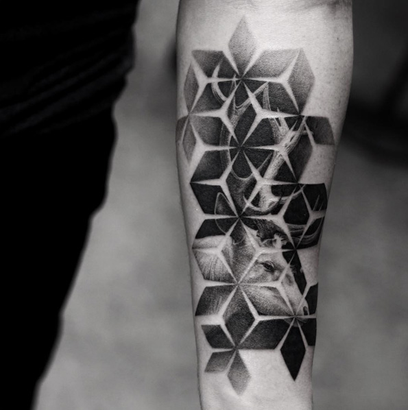 Creative stag tattoo by Balazs Bercsenyi
