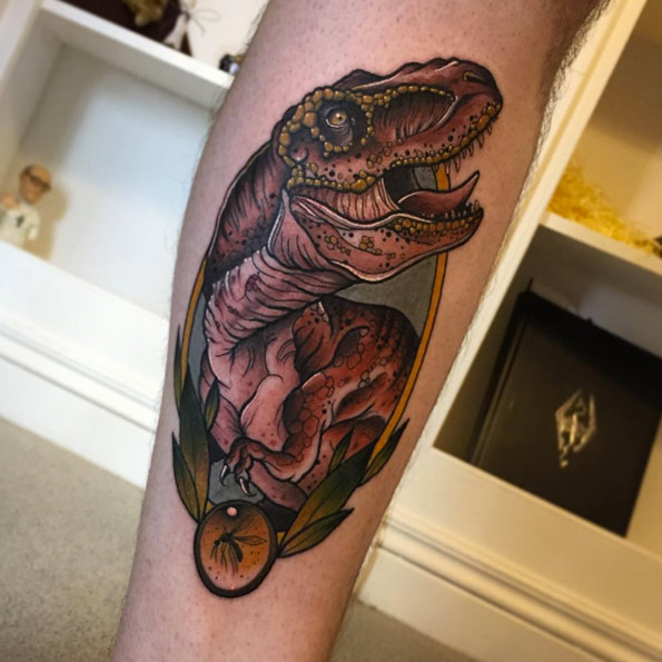 T-rex tattoo by Fraser Peek
