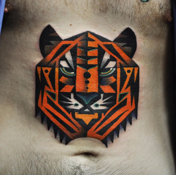 Geo tiger tattoo by David Cote
