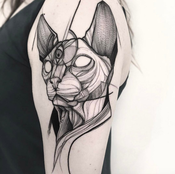 Dotwork cat tattoo by Frank Carrilho