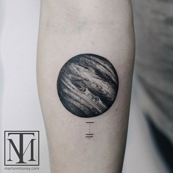Stunning black and grey ink planet by Marlon M Toney