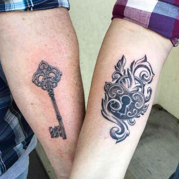 Matching couple tattoos by Brian Beatty