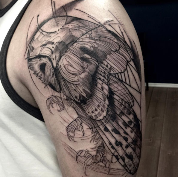 Linework owl tattoo by Fredao Oliveira