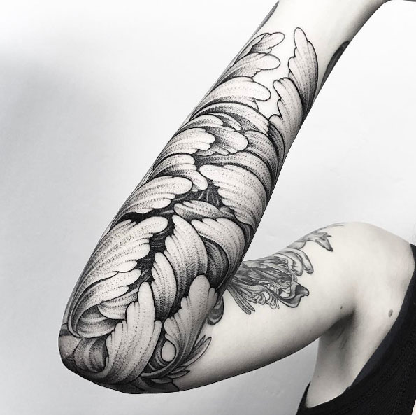 Dotwork leaves by Parvick