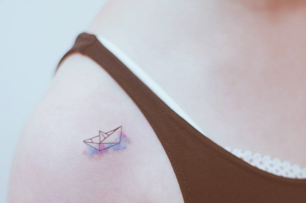 Paper boat tattoo by Seoeon