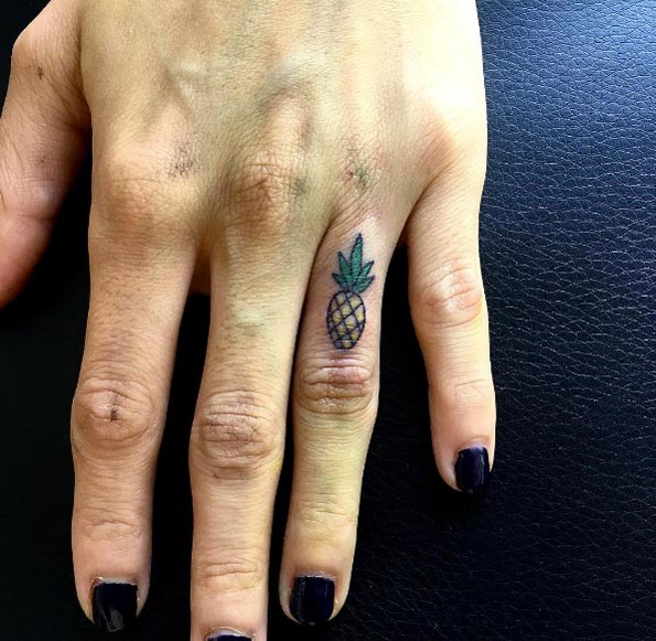 Pineapple finger tattoo by David
