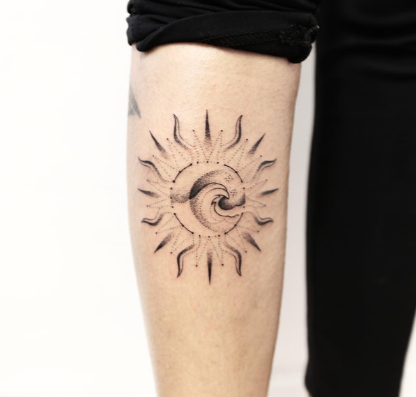 Creative sun tattoo by Maksim Lopez