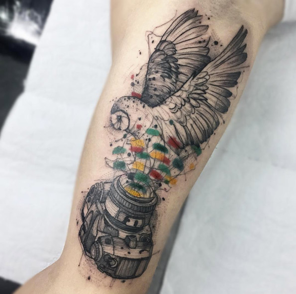 Owl tattoo by Felipe Mello
