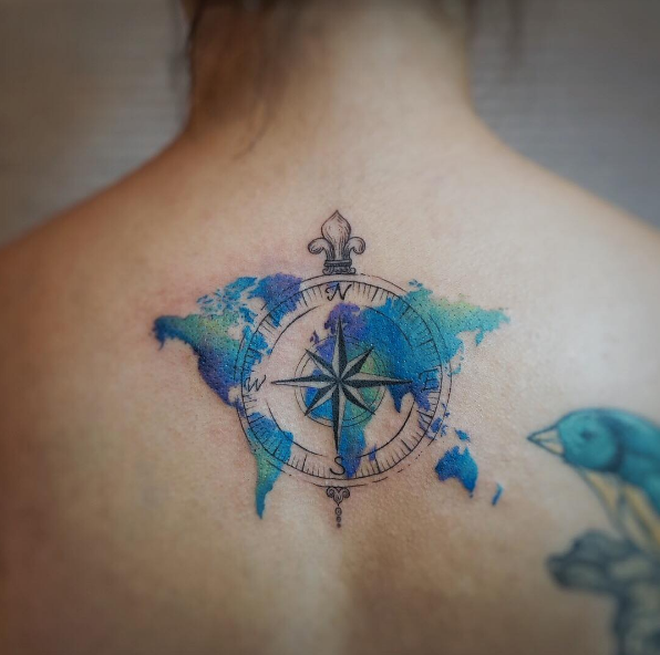 Watercolor travel tattoo by G.NO