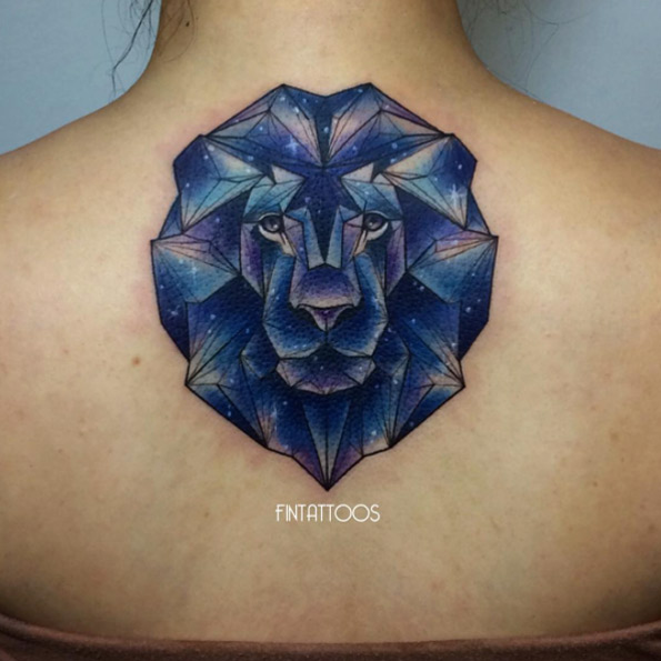 Cosmic lion tattoo by Fin Tattoos