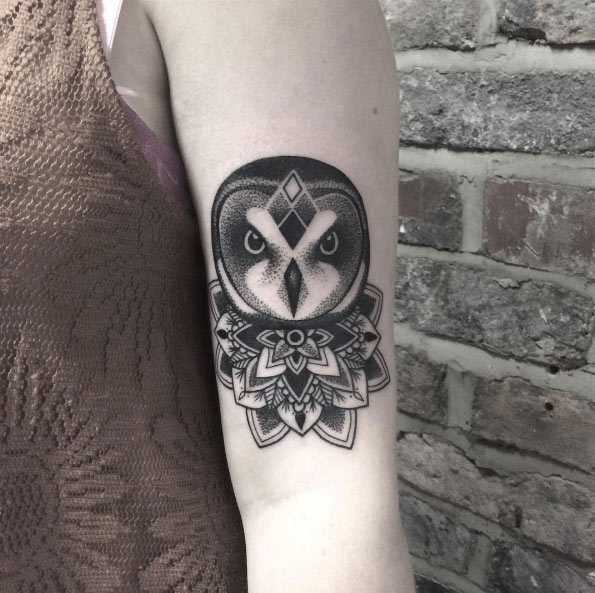 Mandala owl tattoo by Lauren Marie Sutton