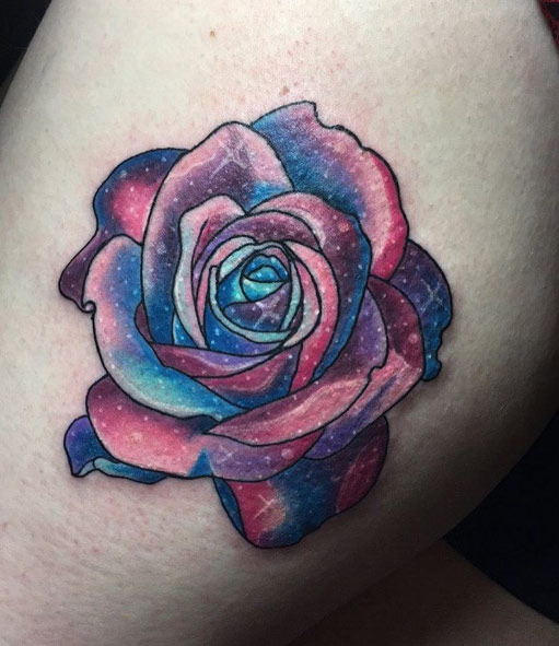 Cosmic rose tattoo by Megan Kovak