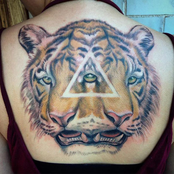 Three-eyed tiger tattoo by Esther Garcia