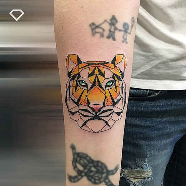 Amazing geometric tiger tattoo by Yantra