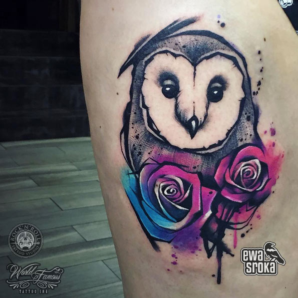 Watercolor owl tattoo by Ewa Sroka
