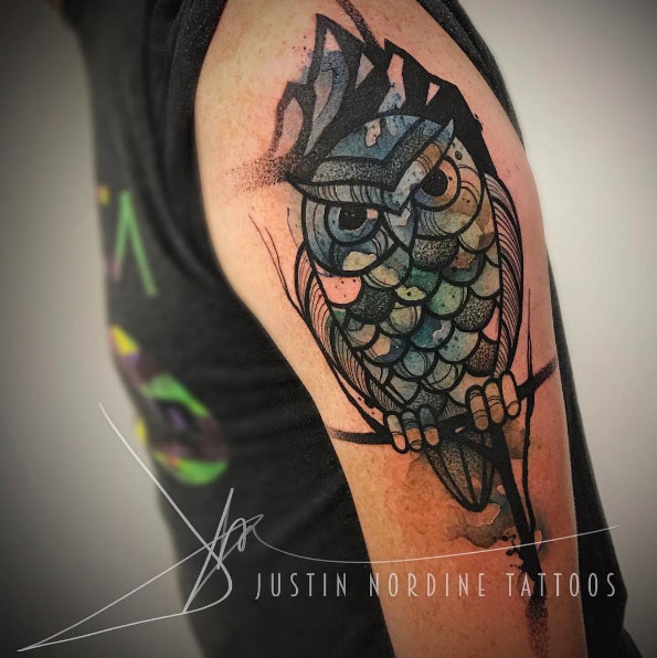 Gorgeous watercolor owl by Justin Nordine