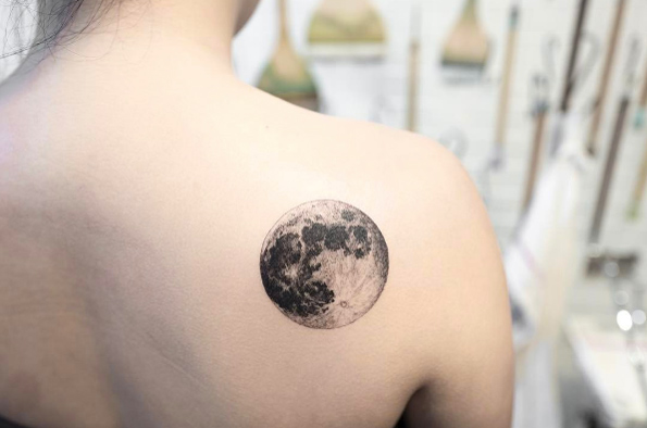 Black and grey ink moon tattoo by Hongdam