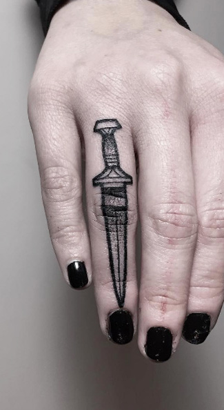 Roman sword tattoo by Sarah Herzdame
