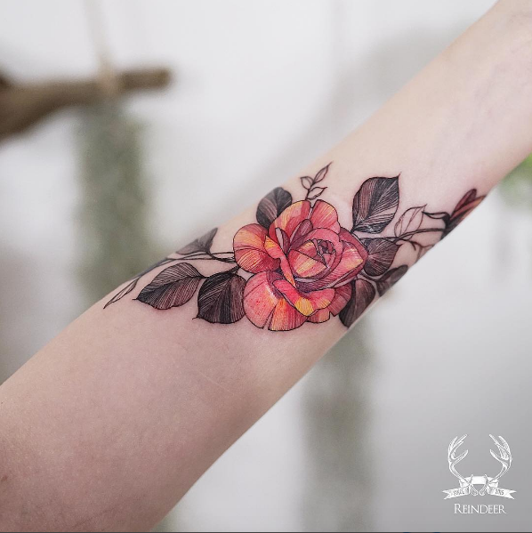 Gorgeous linework rose by Zihwa