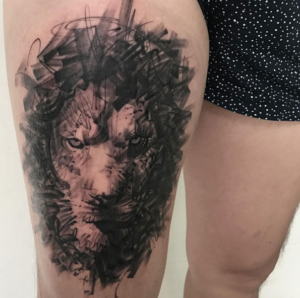 Marker style lion tattoo by Ael Lim