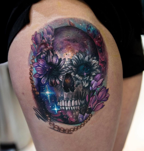 Galaxy skull tattoo by Mikhail Anderson