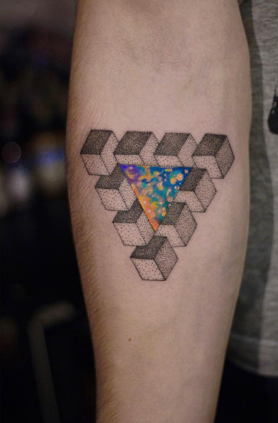 Cubed impossible triangle tattoo by Ivan Androsov