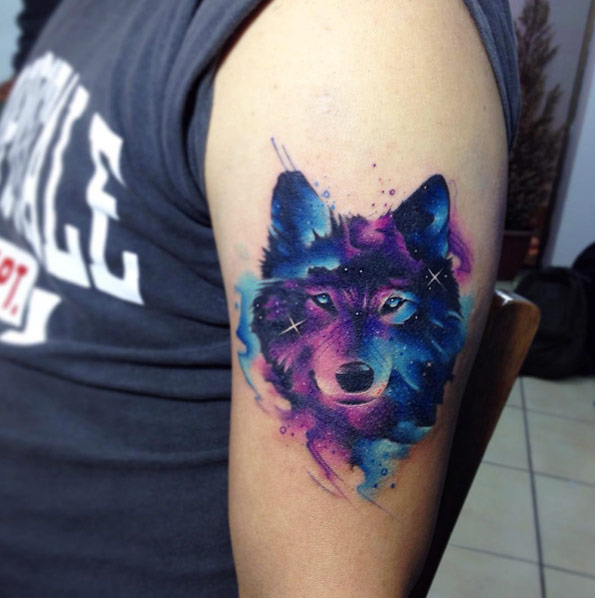 Galaxy wolf tattoo by Adrian Bascur