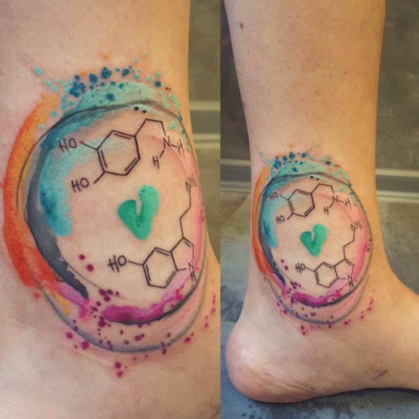 Watercolor molecule tattoo by Simona Blanar