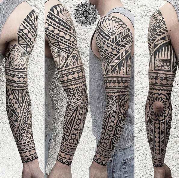 Maori full sleeve tattoo by Flo