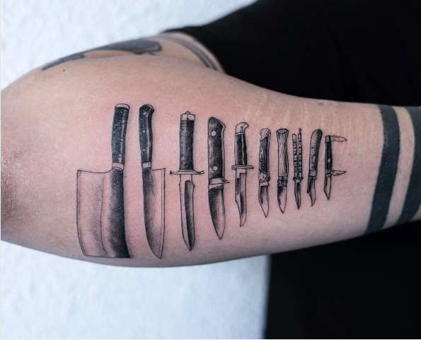 Knife collection cover-up tattoo by OOZY