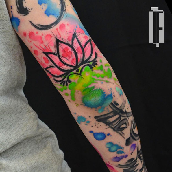 Abstract watercolor sleeve by Hami Tattoo