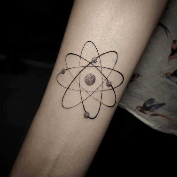 Dotwork atom tattoo by Mocambo