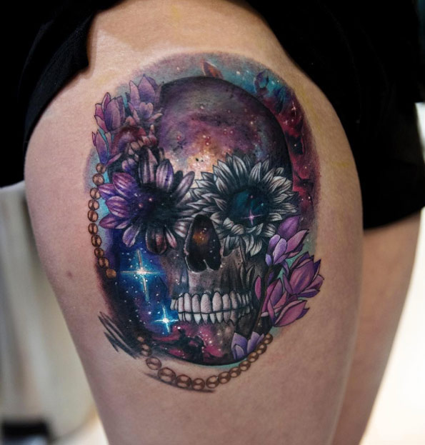 Galaxy scar cover-up tattoo by Mikhail Anderson