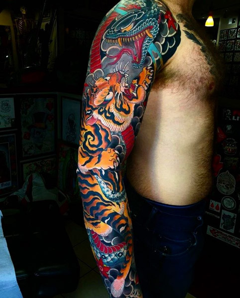 Japanese sleeve tattoo by Lango Oliveira