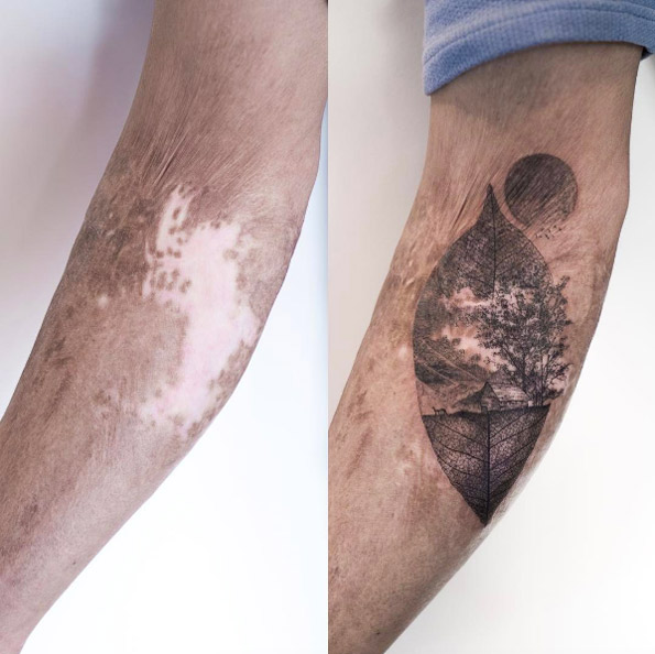 Landscape cover-up tattoo by Hongdam