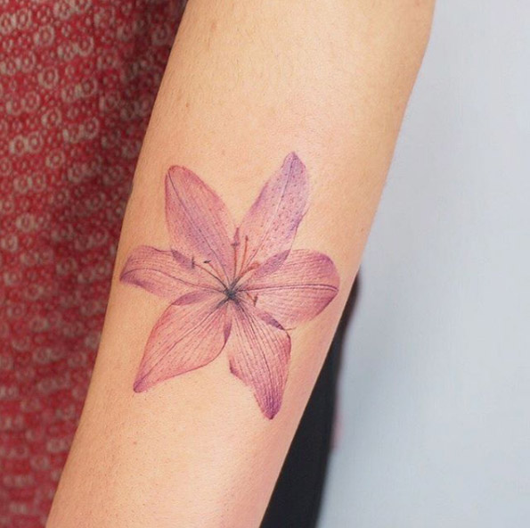 Pink X-Ray lily tattoo by G.NO